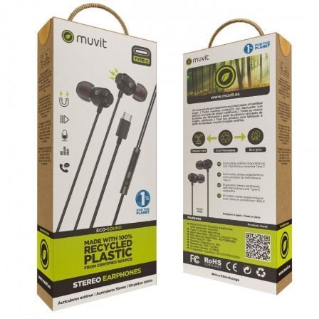 Muvit For Change Auriculares Estéreo Magnéticos MCHPH0006 USB Tipo-C Negros